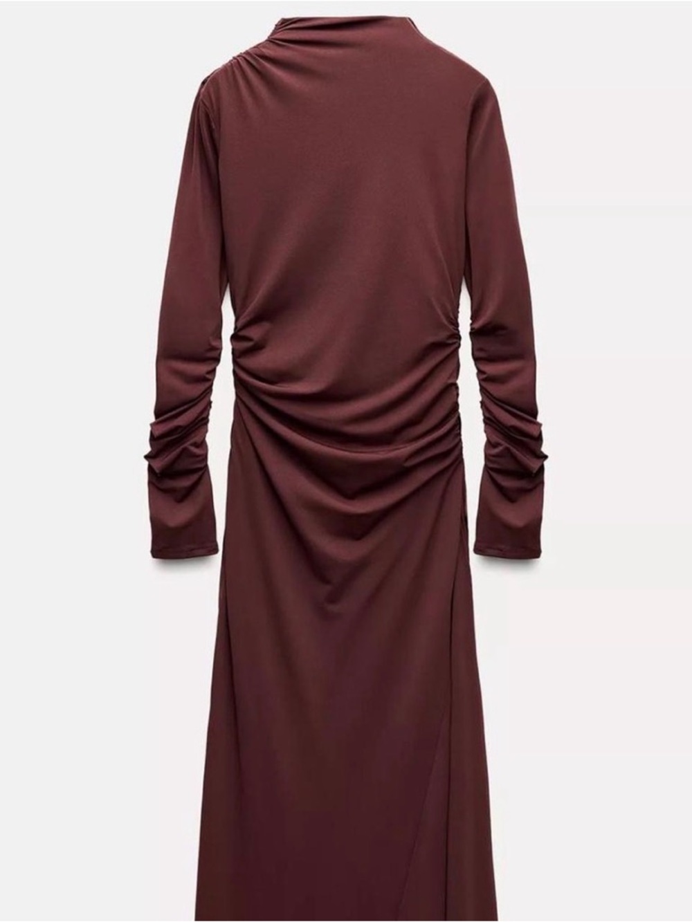 Zara Chocolate Brown Long-Sleeve Ruched Maxi Dress